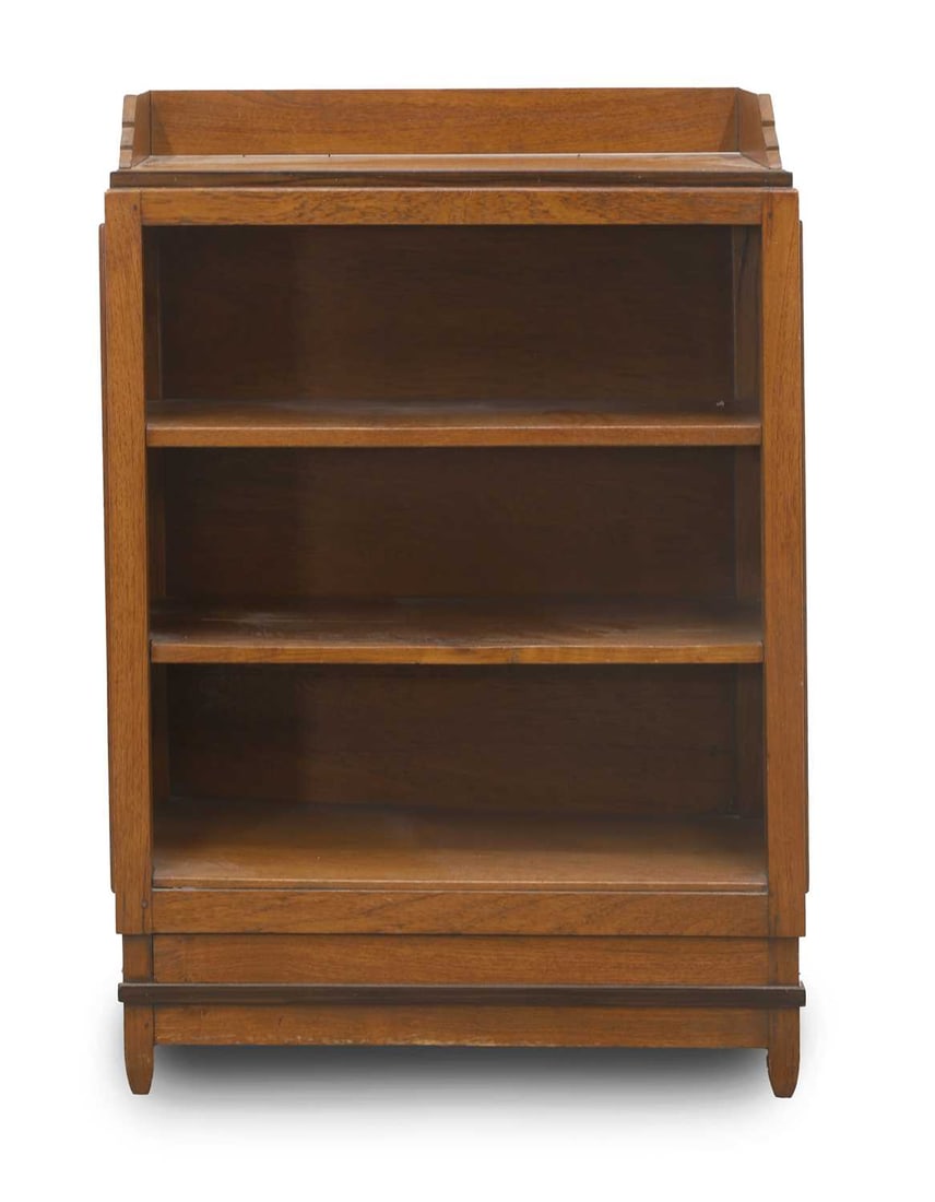 A Dutch Art Deco style teak and ebonised open bookcase, mid 20th century,: A Dutch Art Deco style teak and ebonised open bookcase, mid 20th century, with a three-quarter gallery, over two shelves 75cm wide, 32cm deep, 96.5cm high