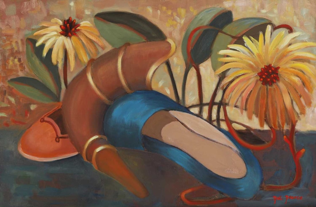 Patricia Pearce (British, 1907-2001) 'Two Slippers': Patricia Pearce (British, 1907-2001) 'Two Slippers' signed 'Pat Pearce' l.r., oil on canvas 50.5 x 76cm; framed 59 x 84.5cm Condition Report: There is an area of fine cracking in the lower right.
