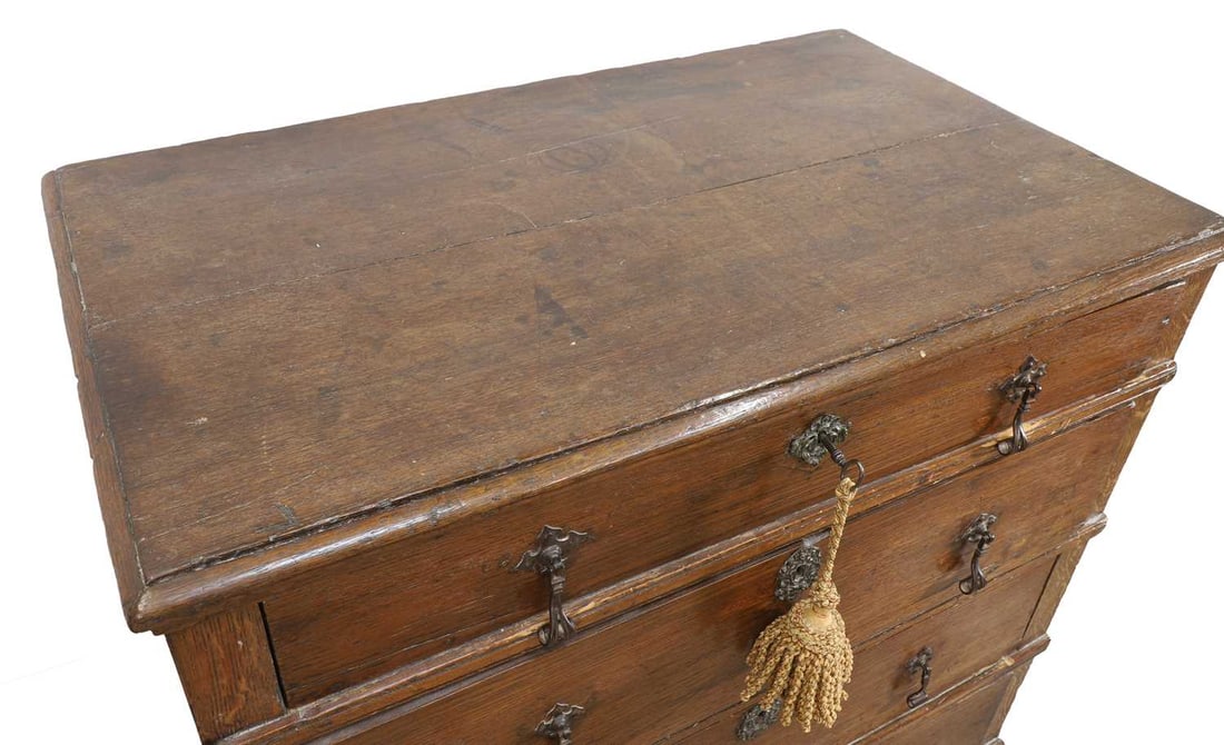 An oak chest of drawers late 17th century, - 2