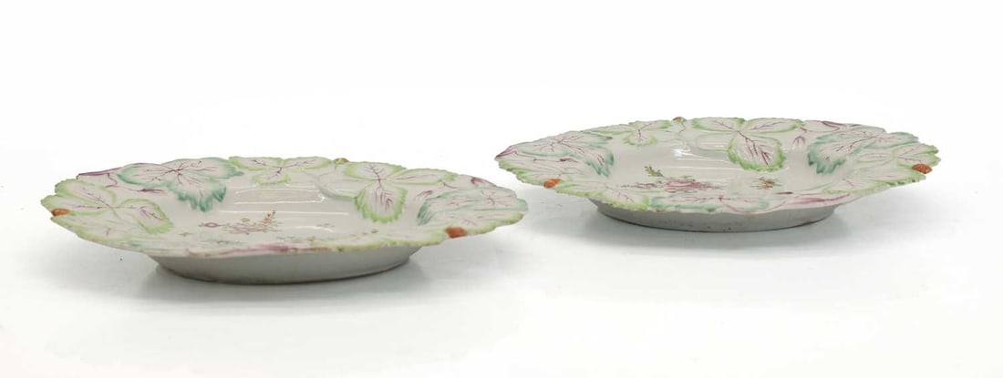 Two Longton Hall porcelain strawberry leaf moulded plates, circa 1755, - 2