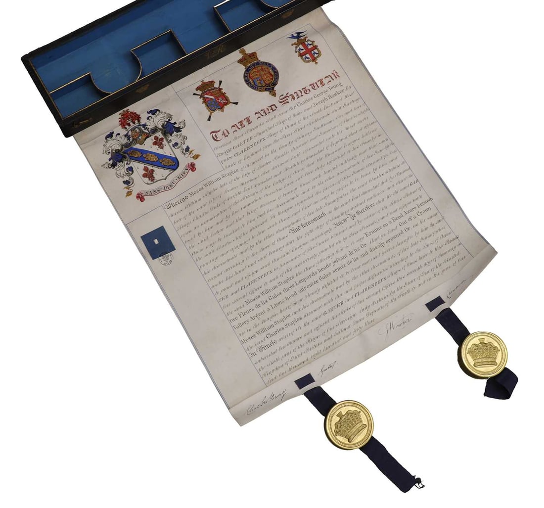 The Grant of Arms of Moses William Staples, dated 1843 - 2