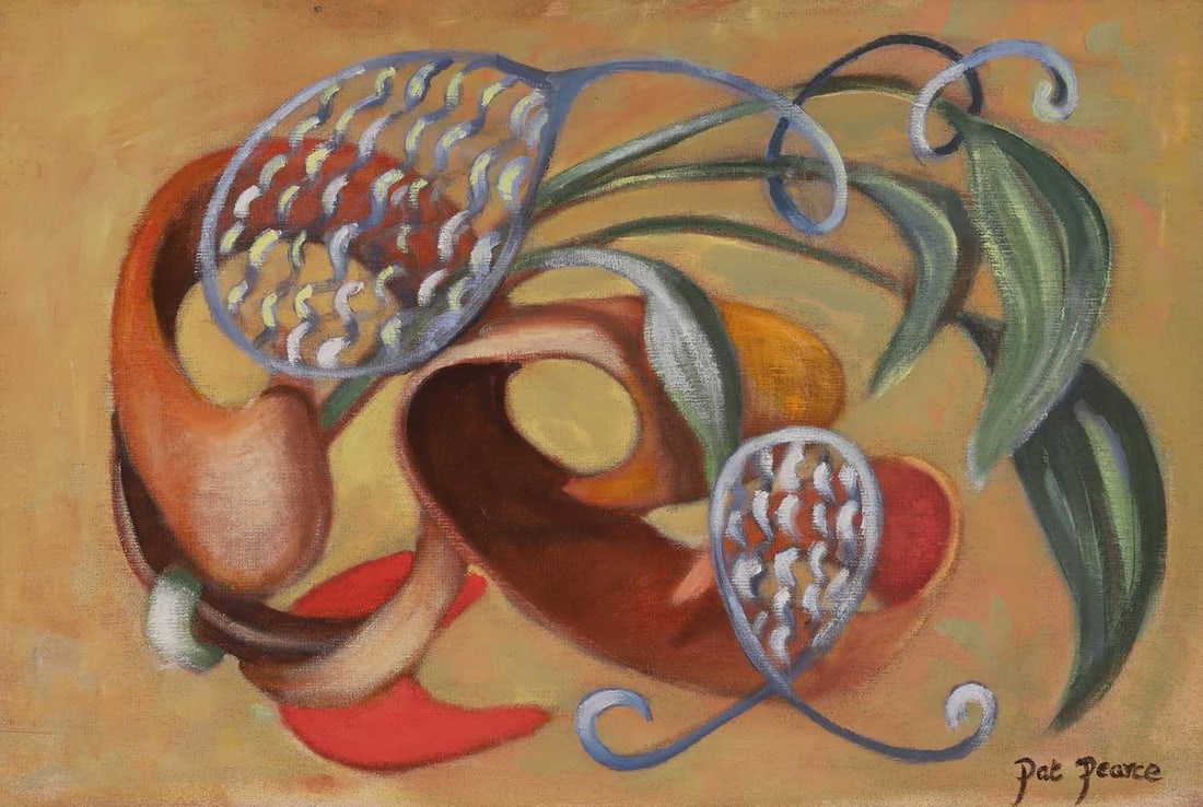 Patricia Pearce (British, 1907-2001) 'Four Green Leaves': Patricia Pearce (British, 1907-2001) 'Four Green Leaves' signed 'Pat Pearce' l.r., oil on canvas laid on board 41 x 61cm; framed 46.5 x 66.5cm Condition Report: Paint a little thin in places, however 