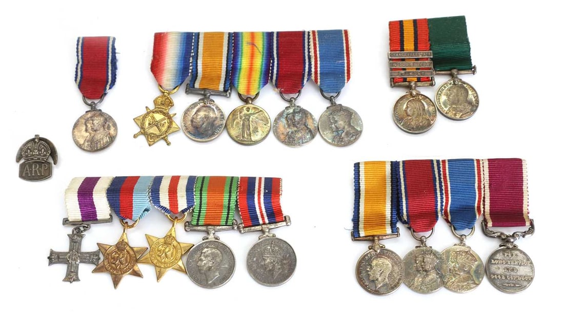 Four groups of Victorian, WWI and WWII miniature medal groups, (1 of 2)