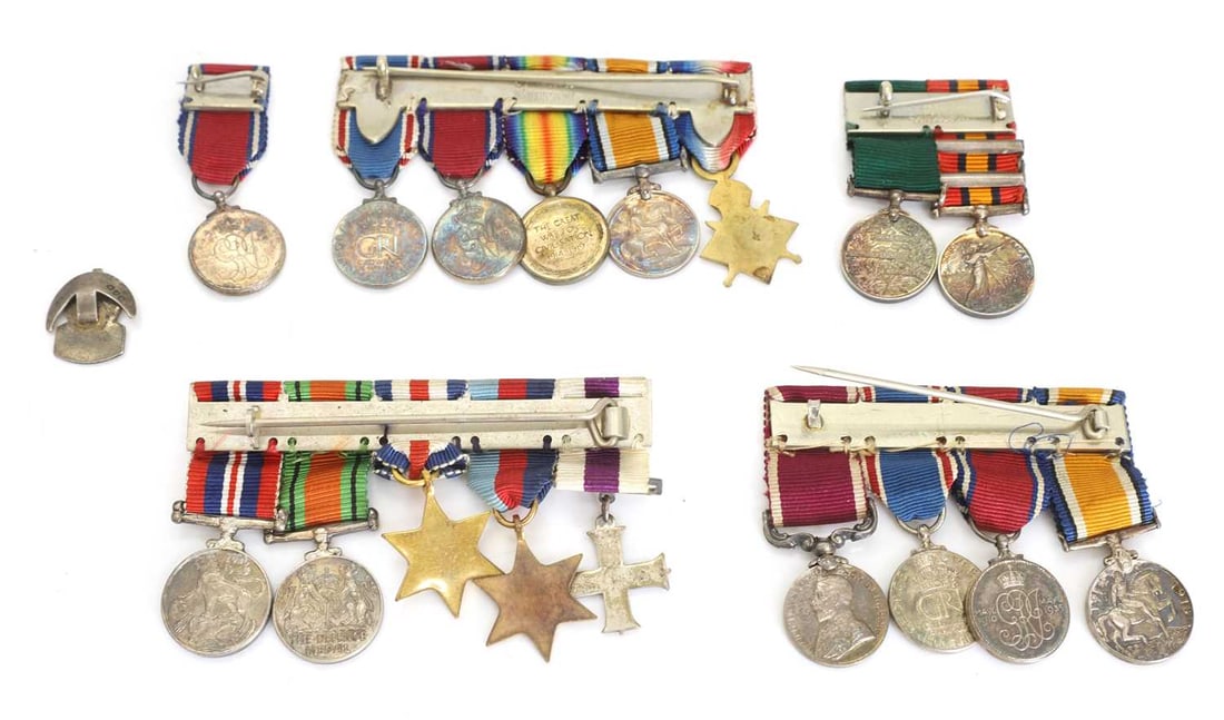 Four groups of Victorian, WWI and WWII miniature medal groups, - 2