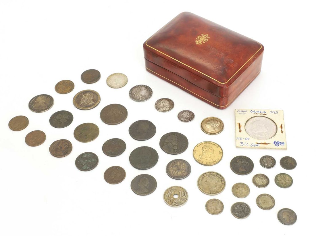Coins, Great Britain and the World,: Coins, Great Britain and the World, a collection including a Charles II threepence, 1679, F or better, a George II six pence, 1757, NF, a George III shilling, 1787, VF, a South African Republic Two