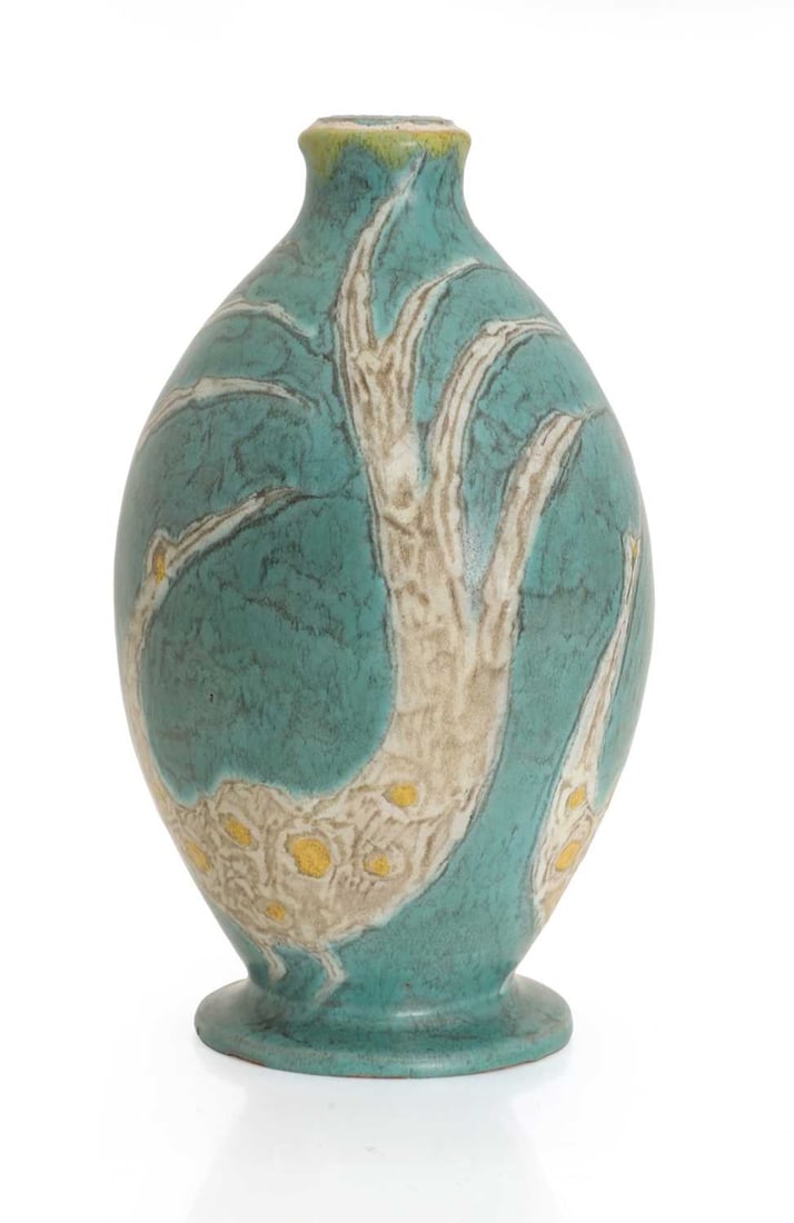 Livia Gorka (1925 - 2011) a ceramic lamp base,: Livia Gorka (1925 - 2011) a ceramic lamp base, with a blue ground, with bird motif, signed to the base 10cm wide, 19cm high Condition Report: Some loose ceramic and a nut in the interior - unable to