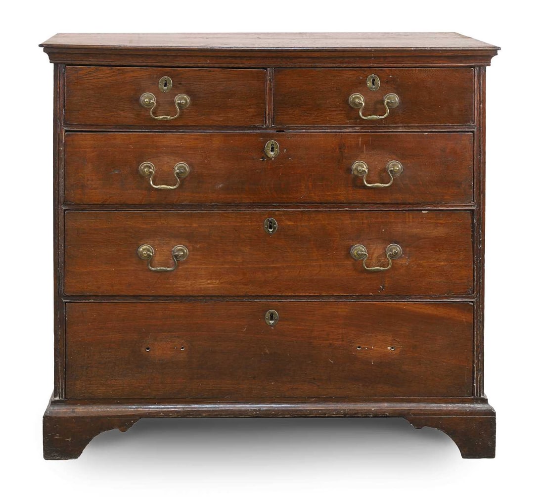 A George III oak chest, early 18th century, (1 of 2)