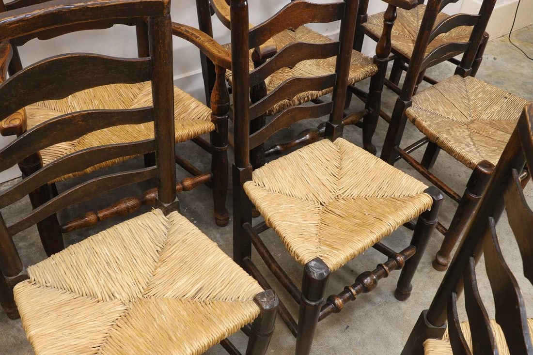 A set of six George III country made ladder back chairs, - 2