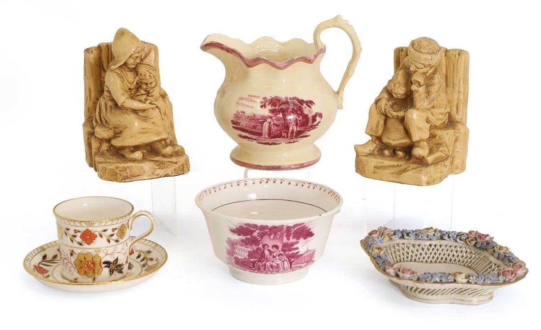 A pink lustre transfer decorated bowl and a similar jug, (1 of 1)