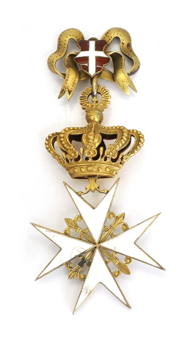 Order of Malta,: Order of Malta, enamelled with a black neck ribbon, in a case, gilt stamped 'Cravanzola Suce E Garino Gioielleria Roma'