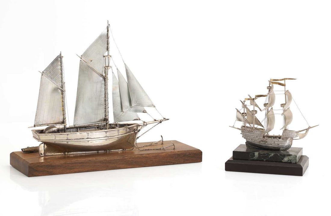 A silver resin cased model of a galleon, (1 of 1)