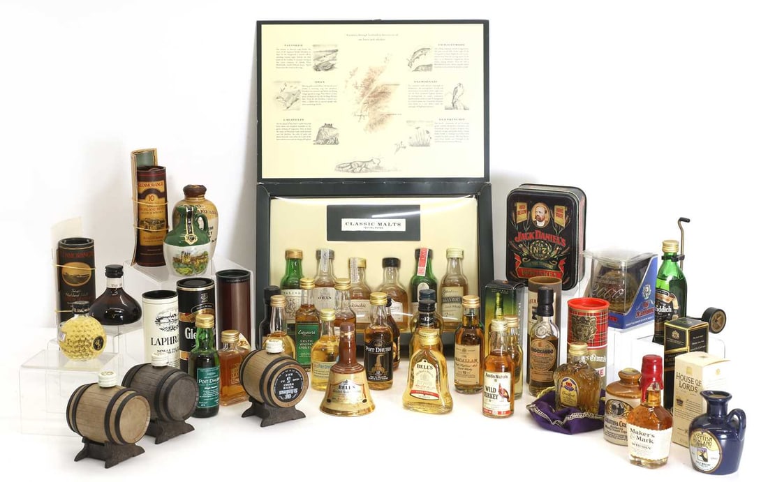 A crate of whisky miniatures, (1 of 3)