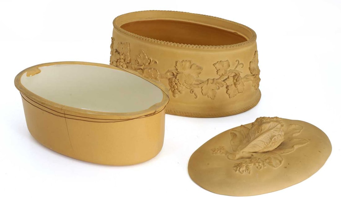 A Wedgwood caneware game pie dish, cover and liner, mid 19th century, - 2