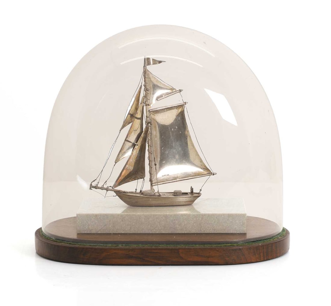 A silver Yokohama shipyard model, - 2