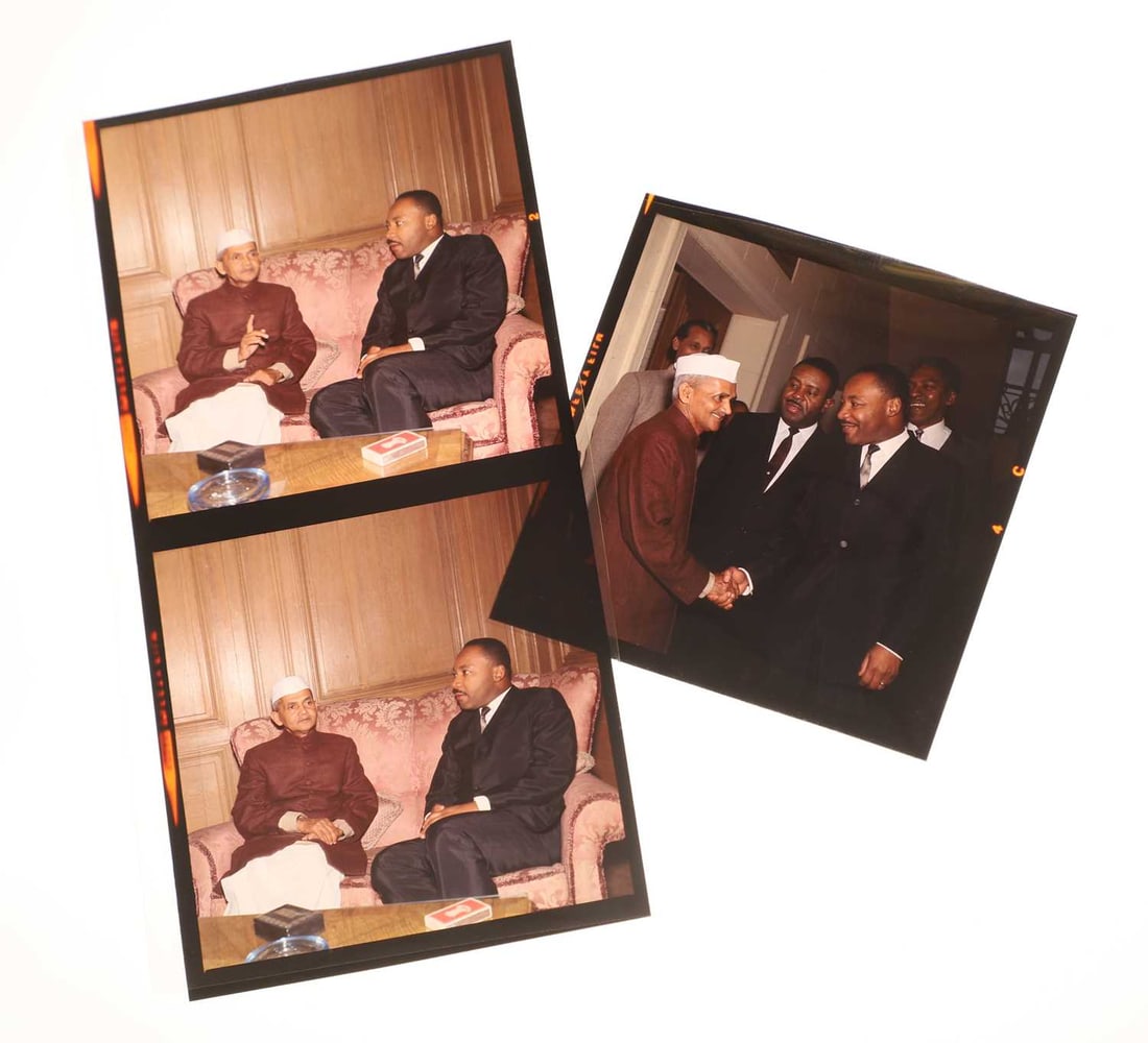 Edward Hancock (1929-2018), a group of rare colour slide photographs,: Edward Hancock (1929-2018), a group of rare colour slide photographs, of Martin Luther King Jr. (1929-1968) meeting Lal Bahadur Shastri (1904-1966), Prime Minister of India, in London, 6 December