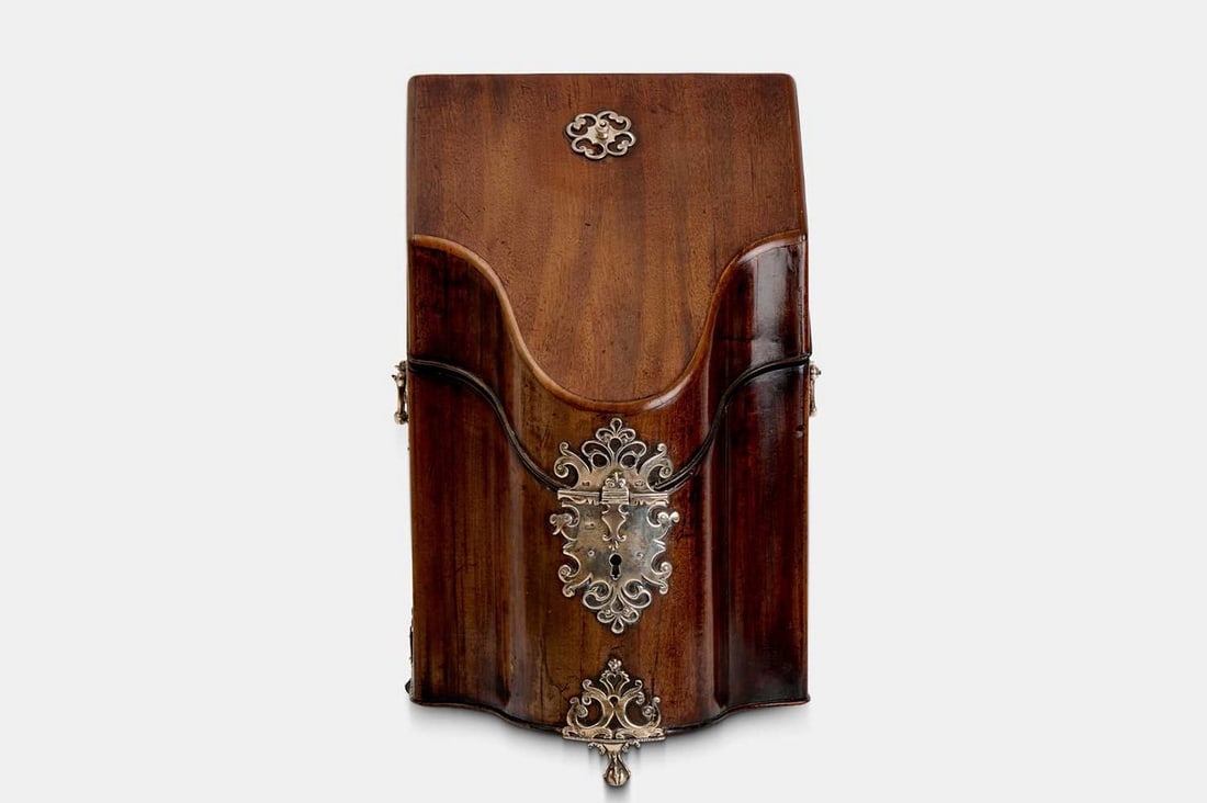 A George III mahogany and silver-mounted knife box, third quarter of the 18th century, (1 of 4)