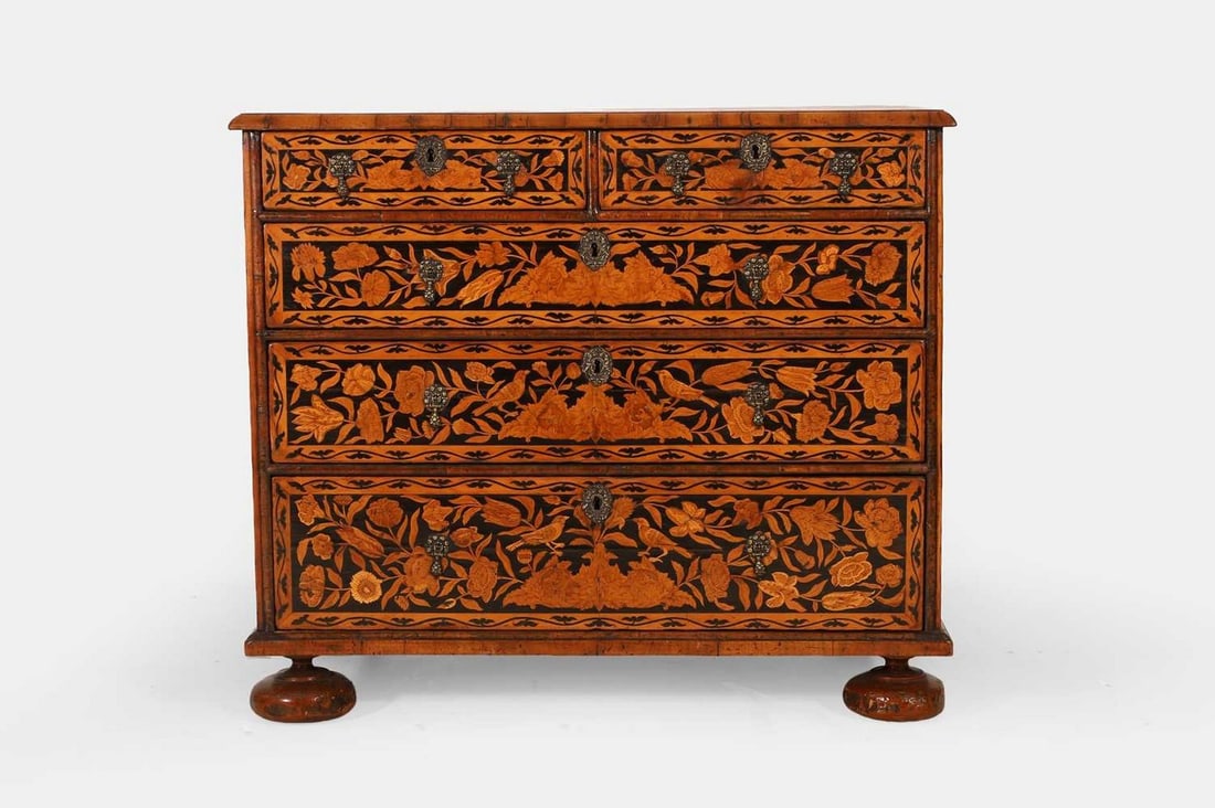 A William and Mary walnut and marquetry chest of drawers, circa 1690, (1 of 10)
