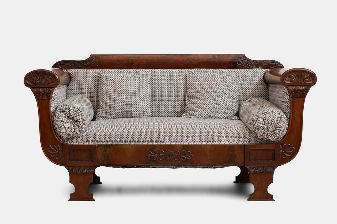 A neoclassical mahogany sofa, circa 1830, (1 of 5)
