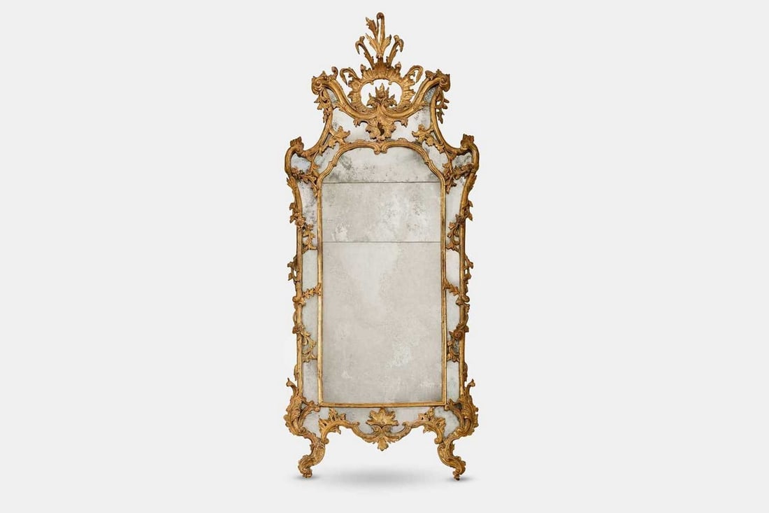 A rococo carved giltwood pier mirror, first half of the 18th century, Italian, (1 of 4)