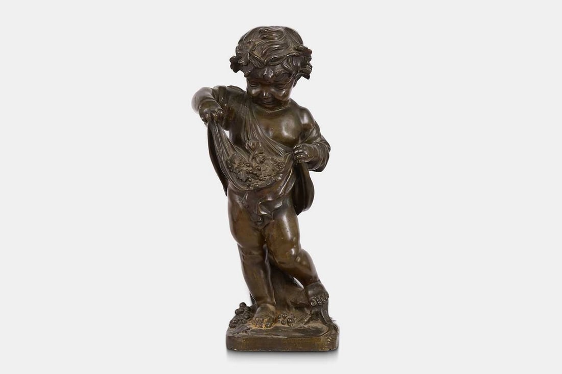 A patinated bronze figure of a putto, late 19th century, French, in the manner of Clodion, (1 of 5)