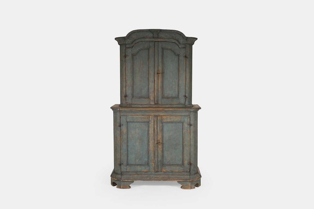 A baroque painted pine cabinet, 18th century, French, (1 of 5)