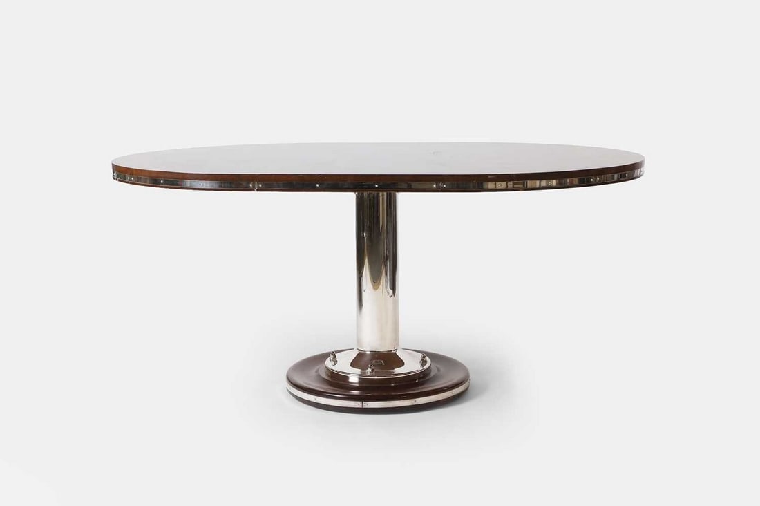 A mahogany and nickel 'Oval Yacht Table' by Soane, of recent manufacture, (1 of 3)