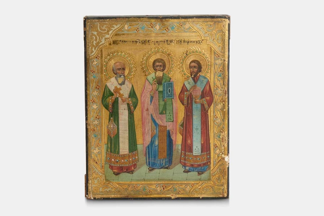 An Eastern Orthodox icon of the Three Holy Hierarchs, 19th century, (1 of 3)
