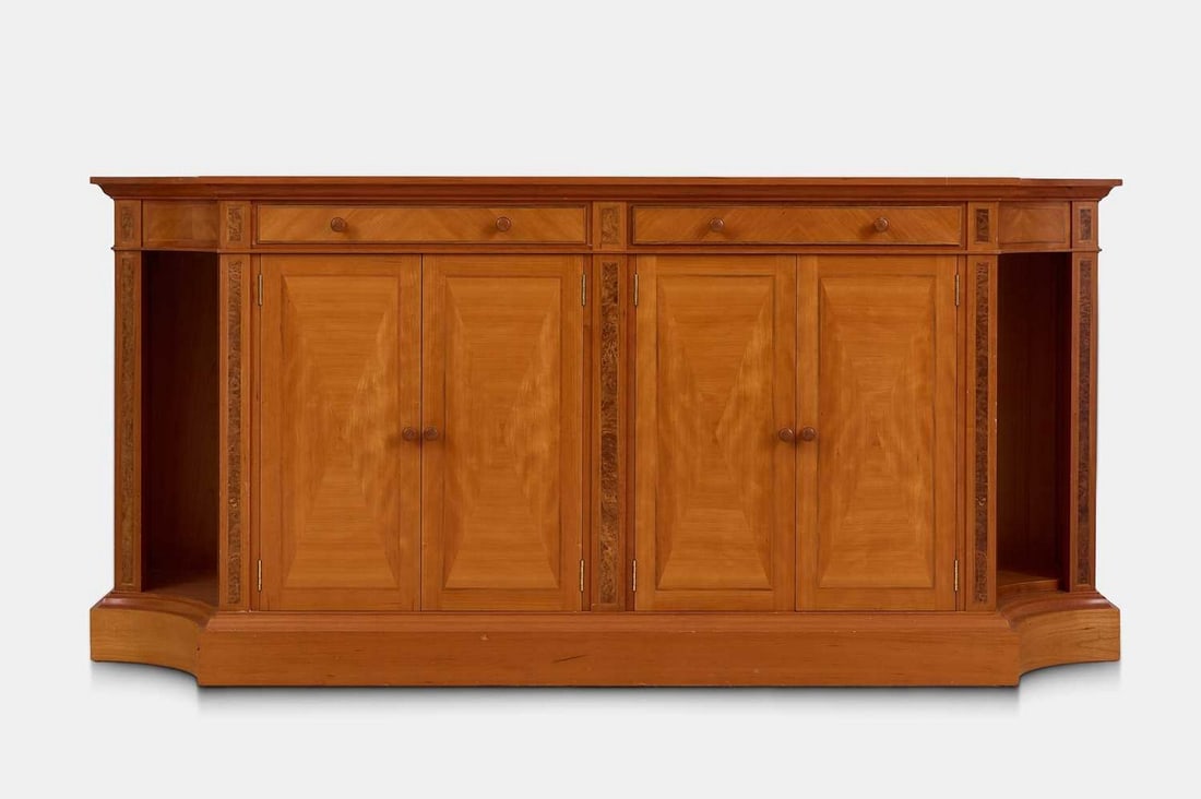 A bespoke burr walnut, cherry and sycamore sideboard by David Linley, of recent manufacture, (1 of 7)
