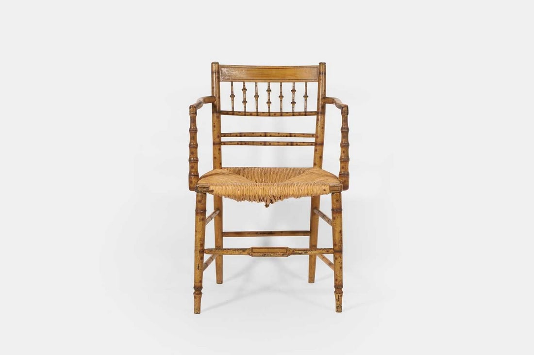 A Regency painted faux bamboo elbow chair, circa 1820, (1 of 4)