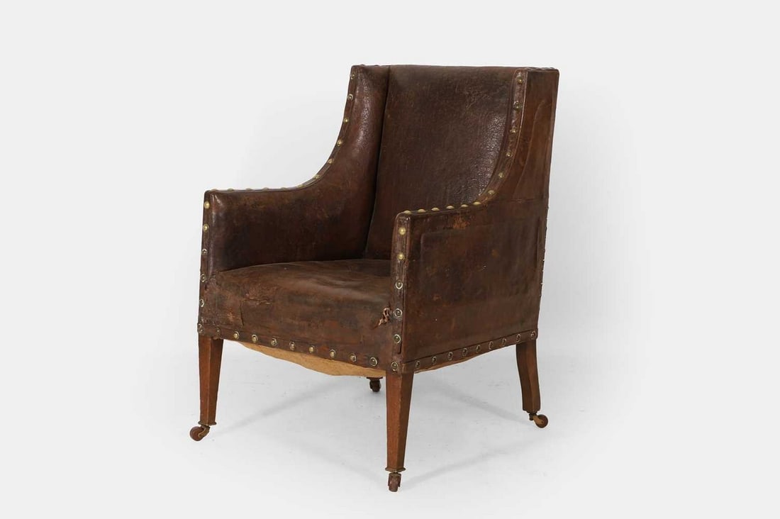 A Regency-style leather library armchair, late 19th century, (1 of 3)