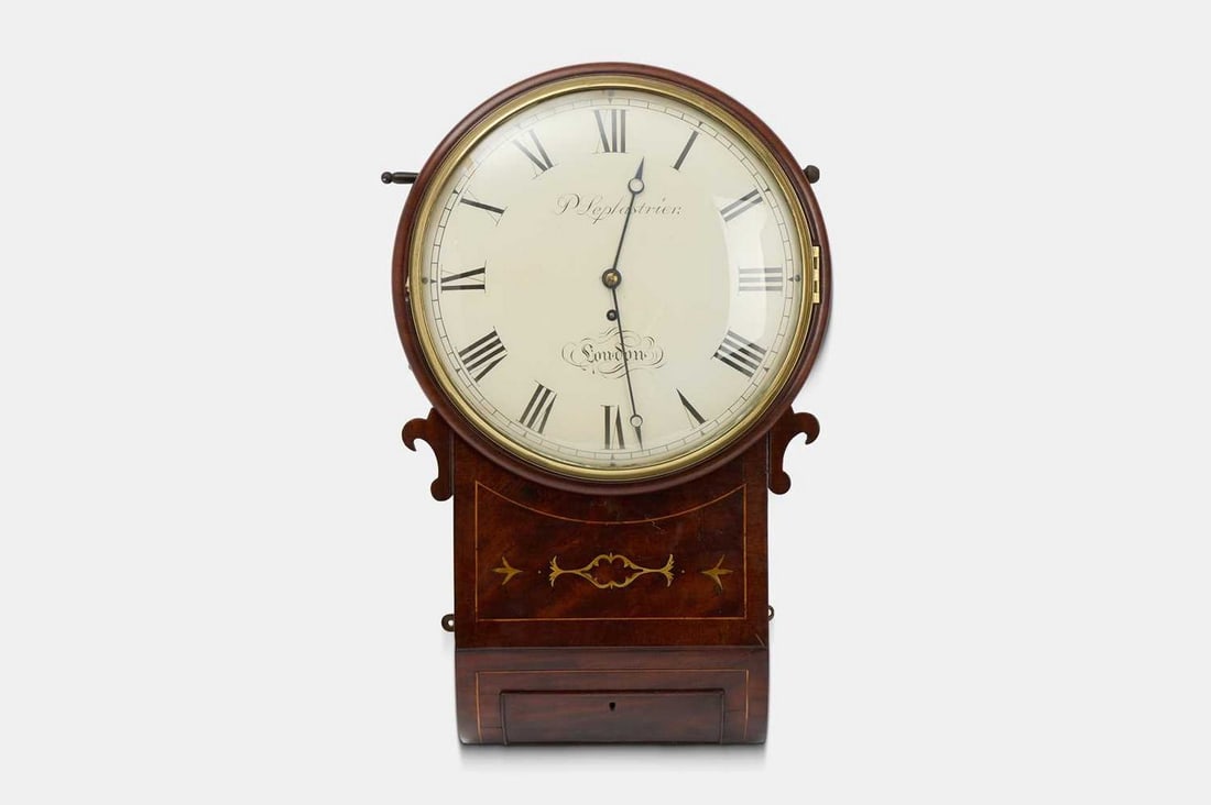 A Regency mahogany and brass wall clock by Leplastrier, London, circa 1810, (1 of 3)