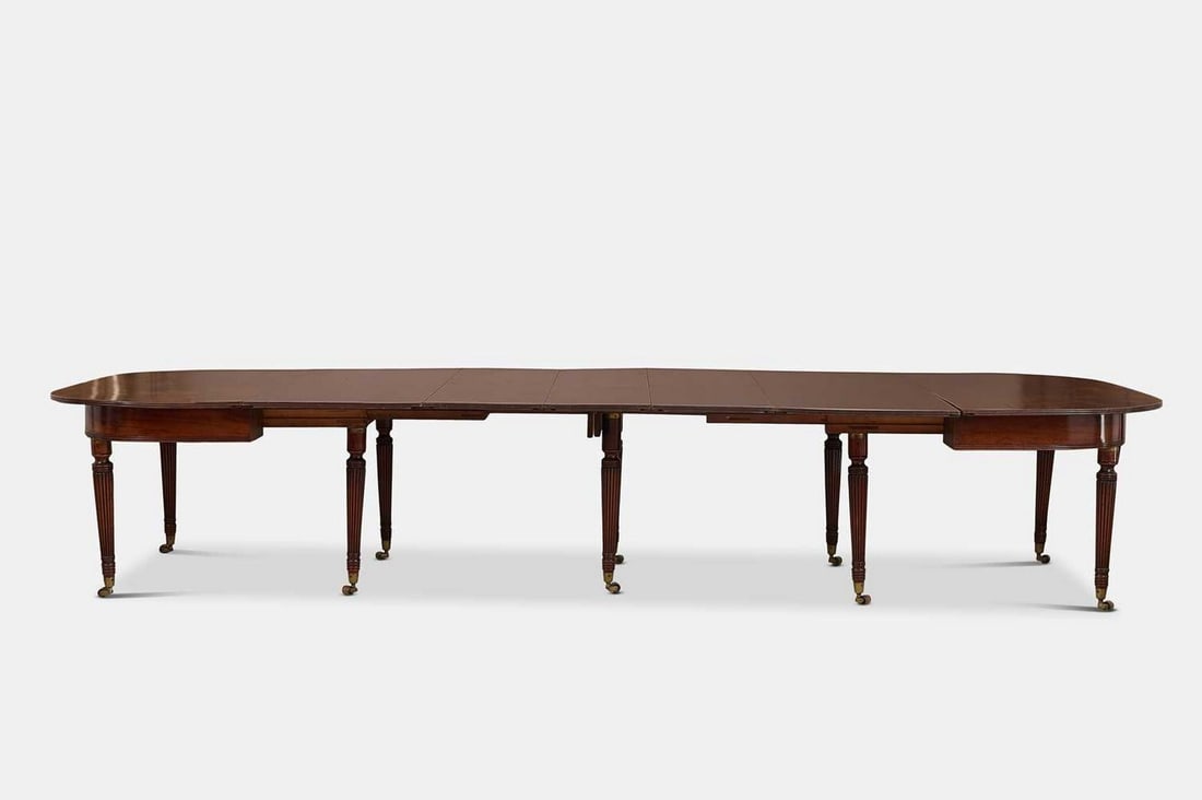 A Regency mahogany extending dining table by Thomas Butler, circa 1810, (1 of 6)