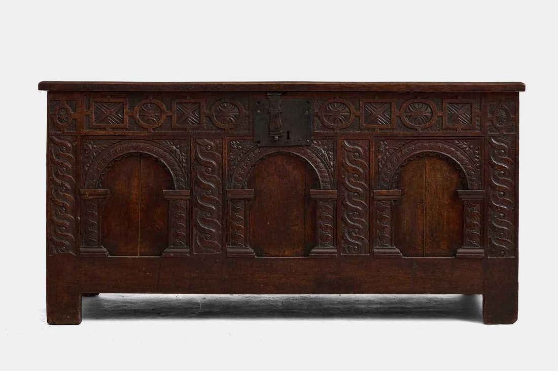 A Charles II oak coffer, circa 1680, (1 of 6)