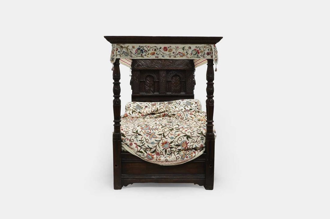 An oak tester bed, 17th century and later, (1 of 6)