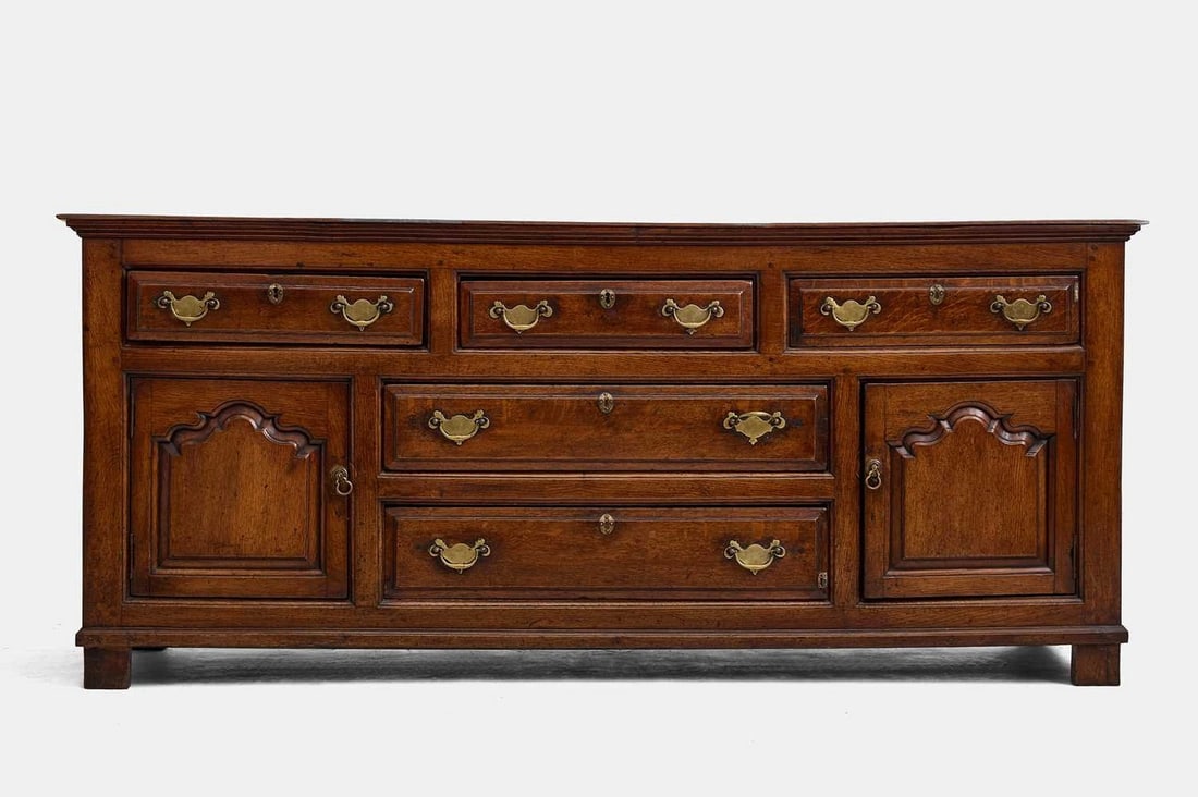 A George III oak dresser base, mid-18th century, (1 of 5)