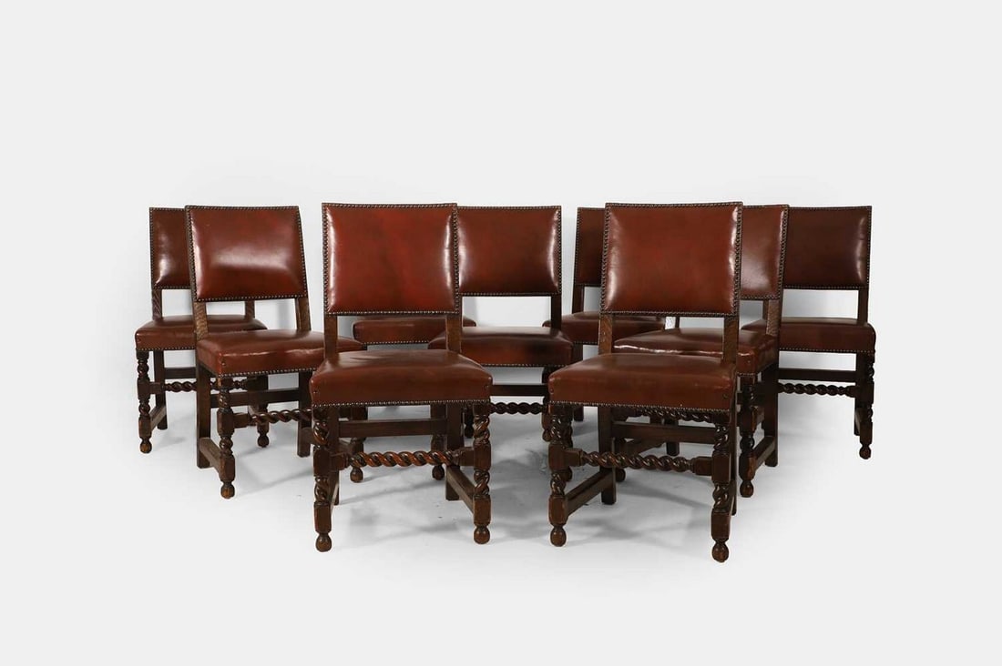 A set of nine Charles II-style oak dining chairs, 20th century, (1 of 3)