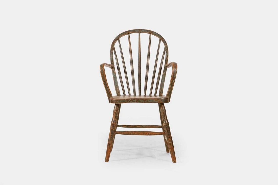 A painted ash and elm Windsor chair, circa 1820, West Country, Yealmpton, (1 of 4)