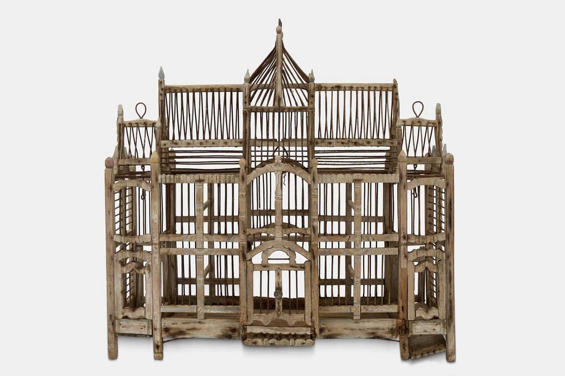 A painted birdcage, late 19th century, French, (1 of 4)
