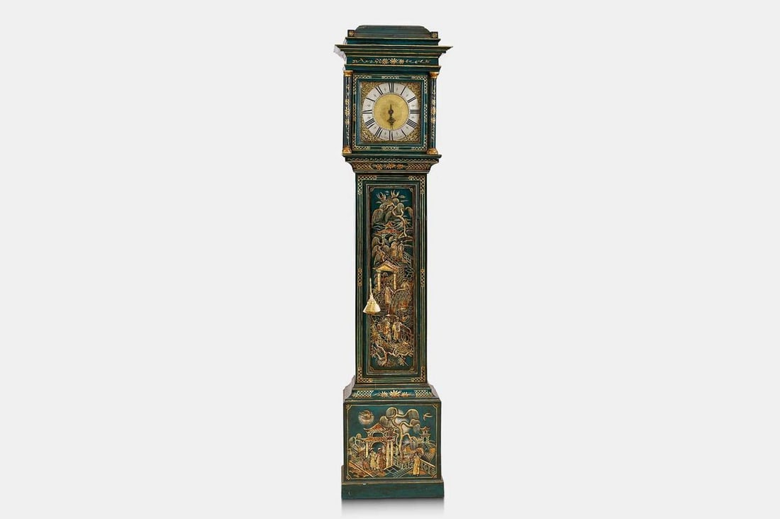 A George II lacquer and parcel-gilt longcase clock by Nathaniel Hedge, Colchester, circa 1760, (1 of 8)
