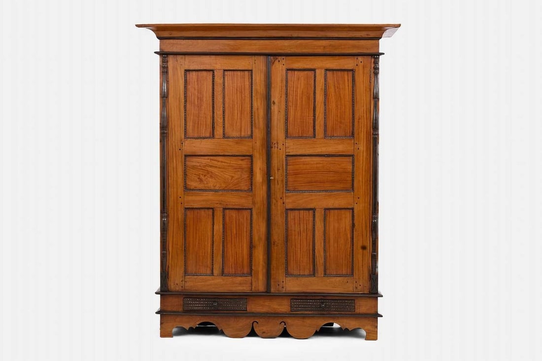 A satinwood and ebony cupboard, 19th century, Ceylonese, (1 of 5)
