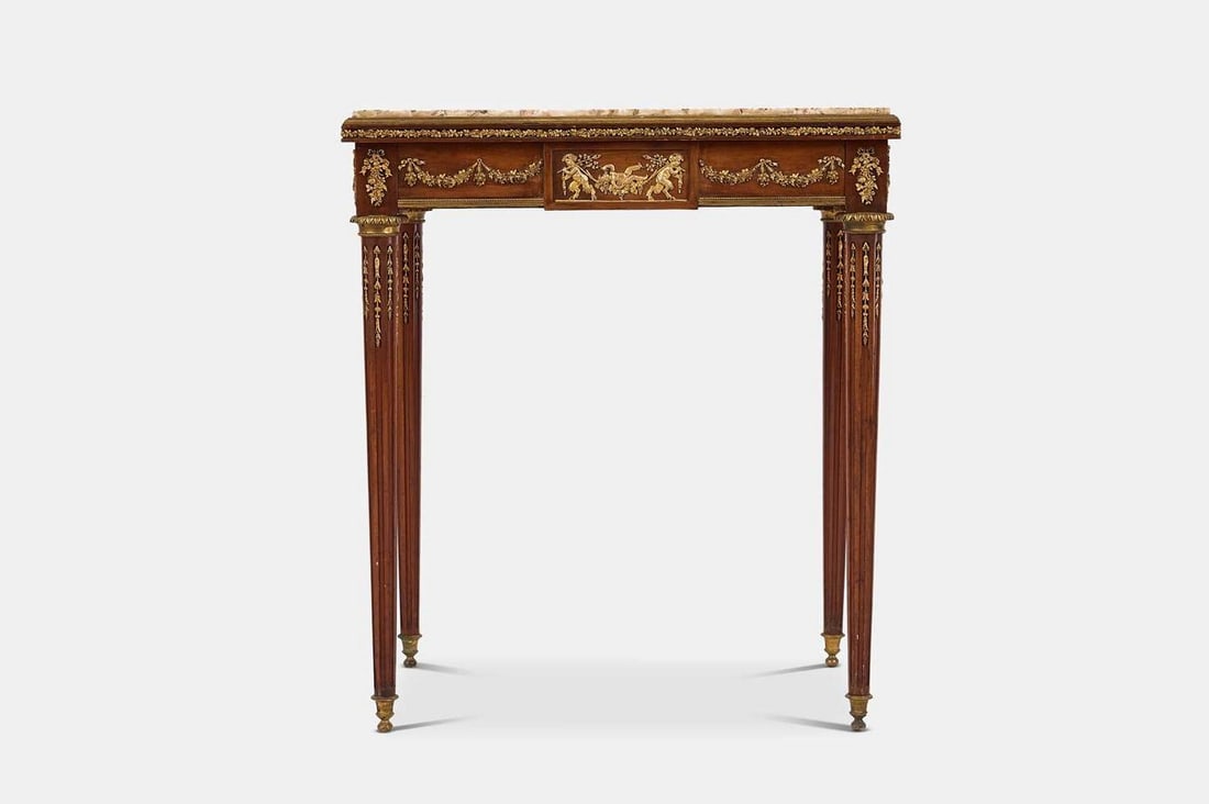 A Louis XVI-style mahogany and alabaster centre table attributed to Fran?ois Linke, late 19th (1 of 7)