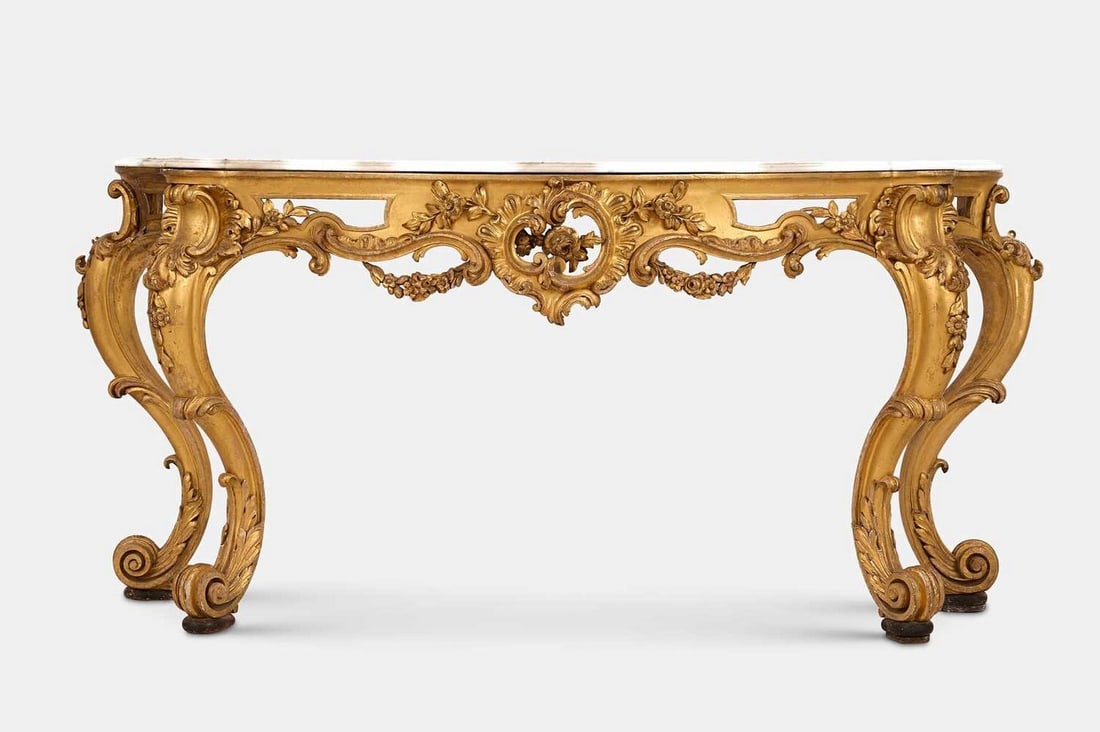 A rococo carved giltwood pier table, circa 1850, (1 of 6)