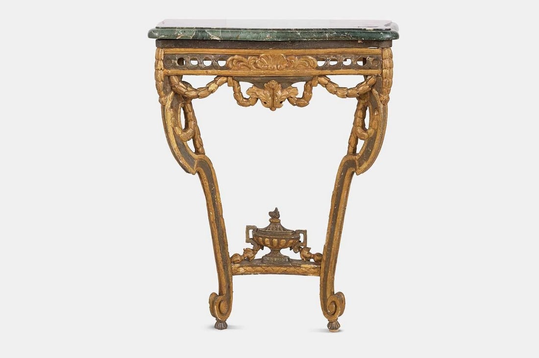 A Louis XVI-style painted giltwood pier table, late 18th century and later, Italian, (1 of 3)