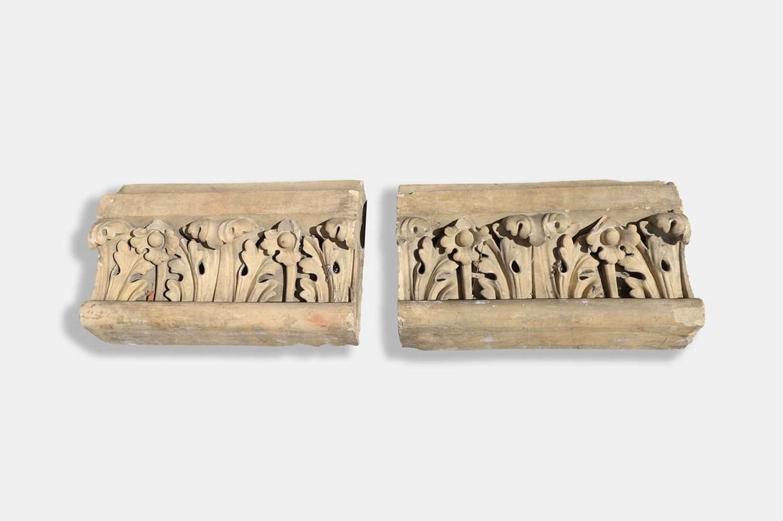 A pair of buff terracotta tiles by J Stiff & Sons of Lambeth, late 19th century, (1 of 2)