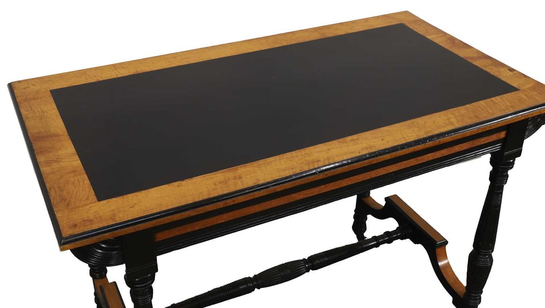 A satinwood and ebonised crossbanded hall side table, circa 1890, attributed to Collinson and Lock, - 2