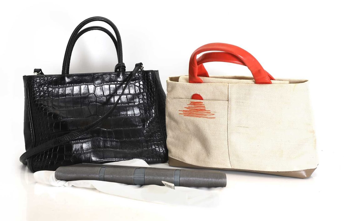 A Furla black leather crocodile embossed tote bag, of recent manufacture, (1 of 2)