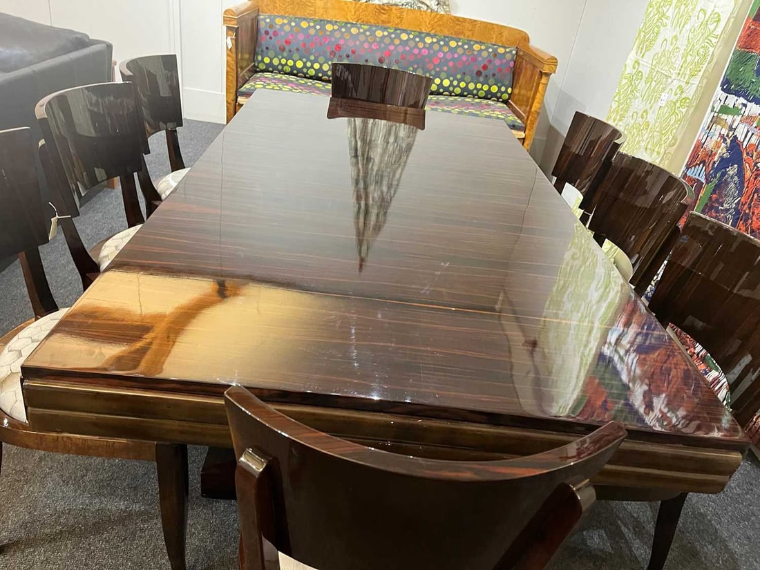 An Art Deco style Macassar dining suite, of recent manufacture, - 10