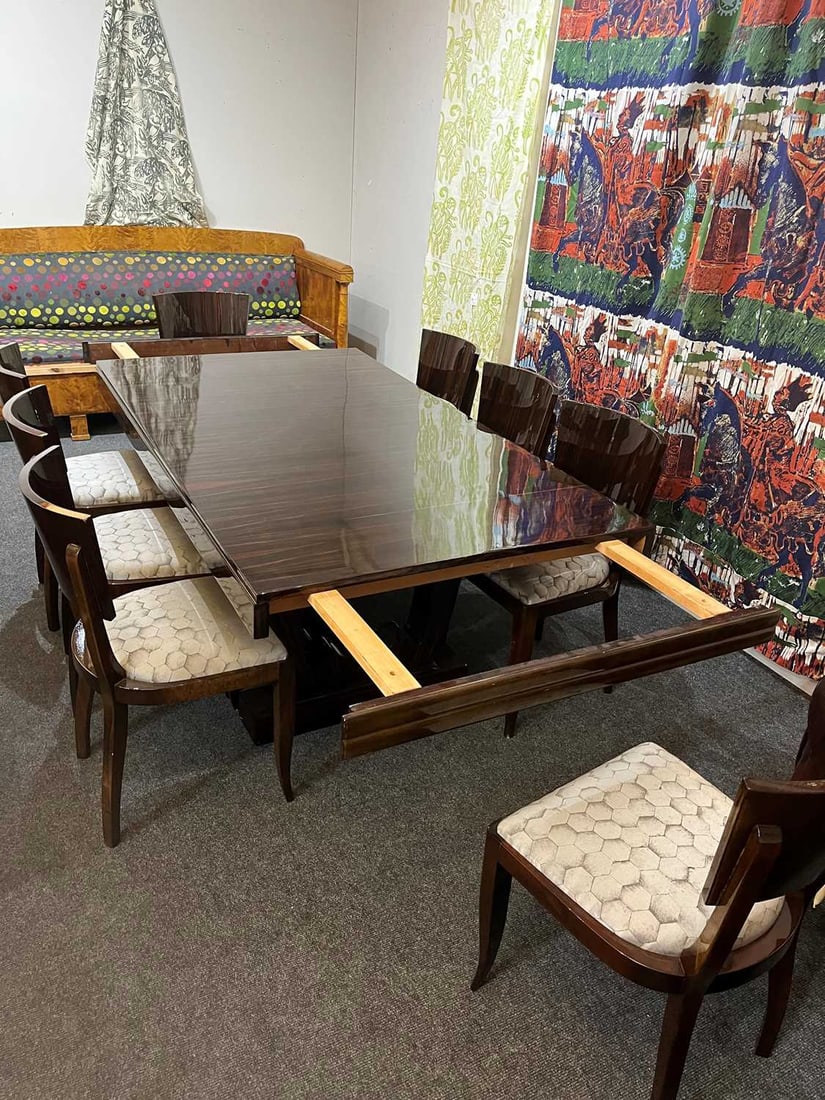 An Art Deco style Macassar dining suite, of recent manufacture, - 12