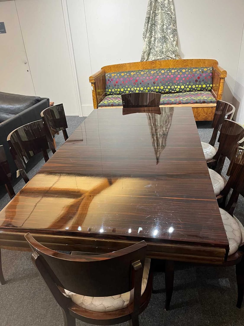 An Art Deco style Macassar dining suite, of recent manufacture, - 13