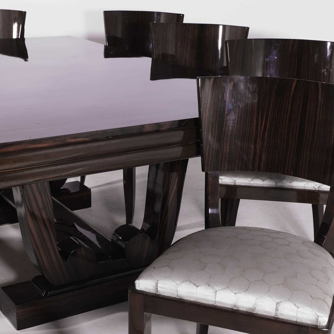 An Art Deco style Macassar dining suite, of recent manufacture, - 5